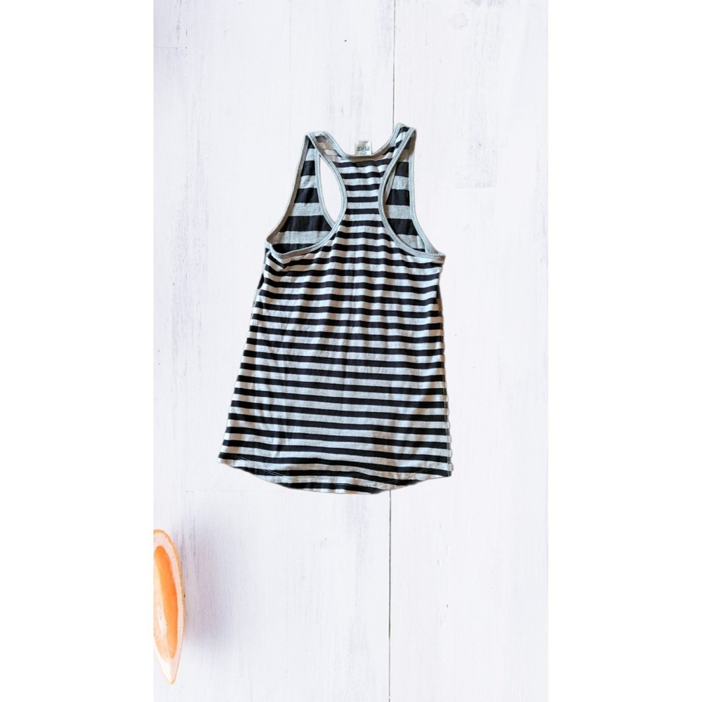 Victorias Secret PINK Tank Top XS Extra Small Black Gray Striped Racerback Tee - Picture 4 of 4